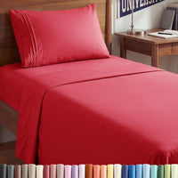 Twin XL 3 Piece Sheet Set - College Dorm Room Essentials - Red