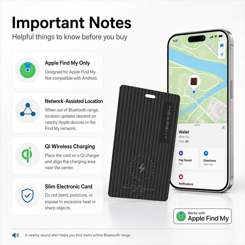 MSEBENT Wallet Tracker Card, Apple MFi Certified