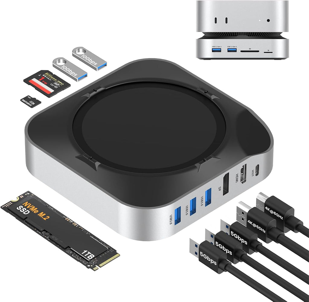 BAOZEE Mac mini M4 Dock with NVMe SSD Enclosure, Docking Station Dual Monitor for Mac mini M4/M4 Pro, 6-Port USB-C Hub w