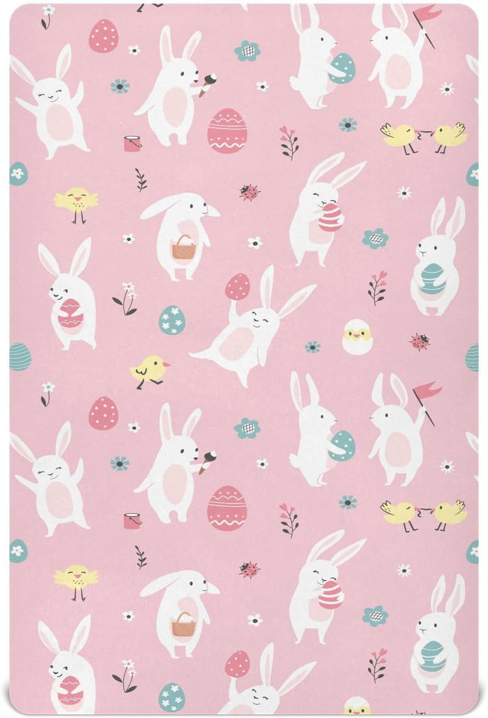 Crib Sheets for Boys Easter Rabbits Eggs Toddler Baby Girl Sheets for Crib,Neutral Mini Crib Nursery Mattress Sheets Fit
