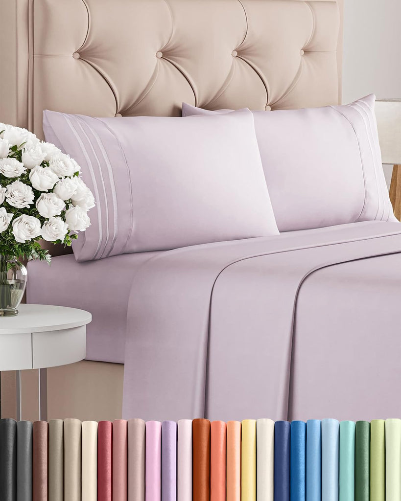 Queen Size 4 Piece Sheet Set - Breathable & Cooling Sheets - Light Lavender
