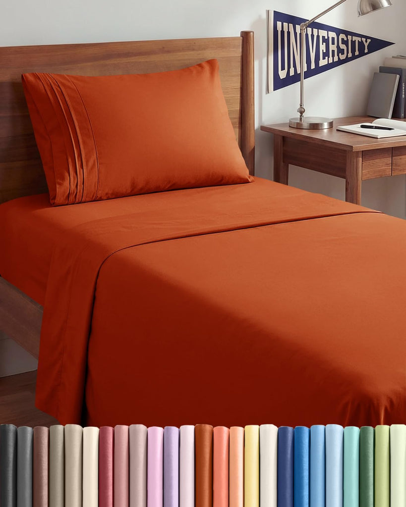 Twin XL 3 Piece Sheet Set - College Dorm Room Essentials - Terracotta