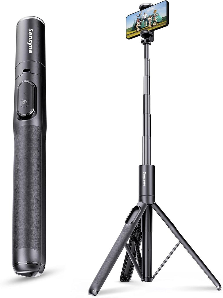 SENSYNE 68" Phone Tripod & Selfie Stick, Lightweight All in One Phone Tripod Integrated with Wireless Remote Compatible with All Cell Phones for Selfie/Video Recording/Photo/Live Stream/Vlog（Black）