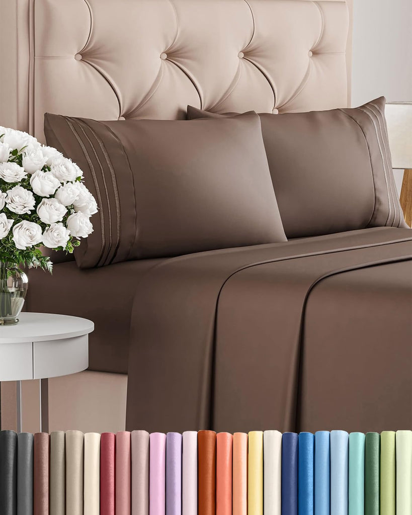 Queen Size 4 Piece Sheet Set - Comfy Breathable & Cooling Sheets - Brown