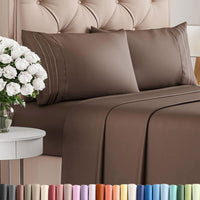 Queen Size 4 Piece Sheet Set - Comfy Breathable & Cooling Sheets - Brown