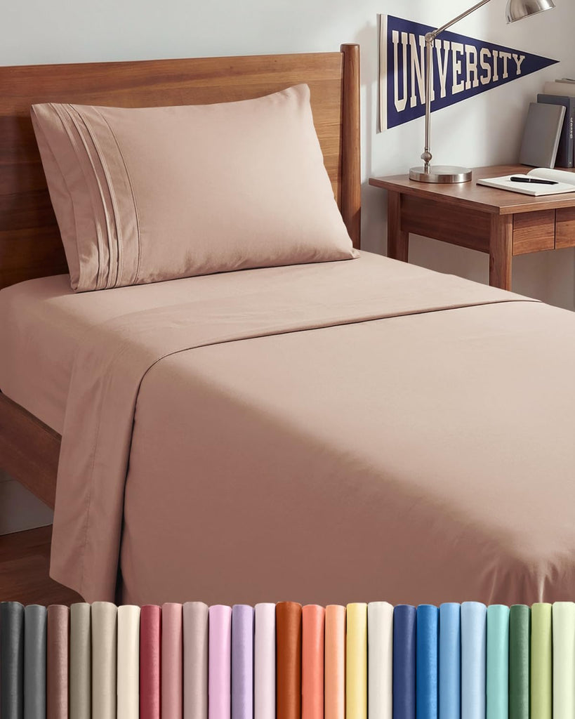 Twin XL 3 Piece Sheet Set - College Dorm Room Essentials - Mauve
