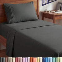 Twin XL 3 Piece Sheet Set - College Dorm Room Essentials - Charcoal