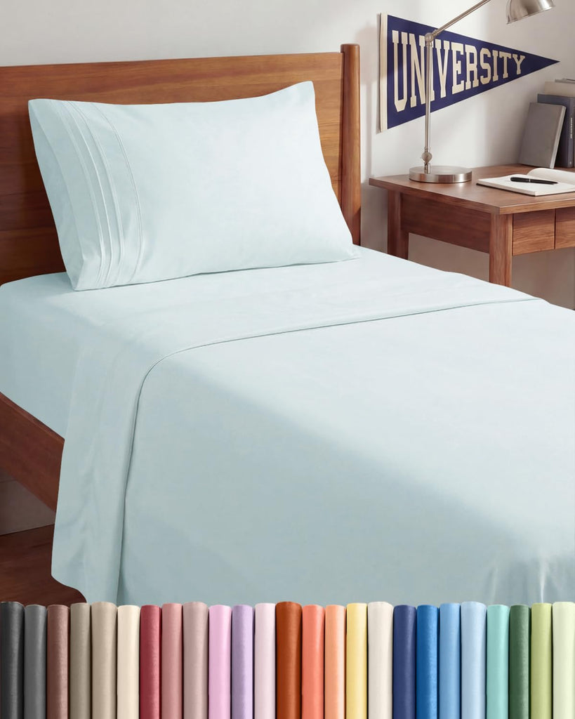Twin XL 3 Piece Sheet Set - College Dorm Room Essentials - Ice Blue