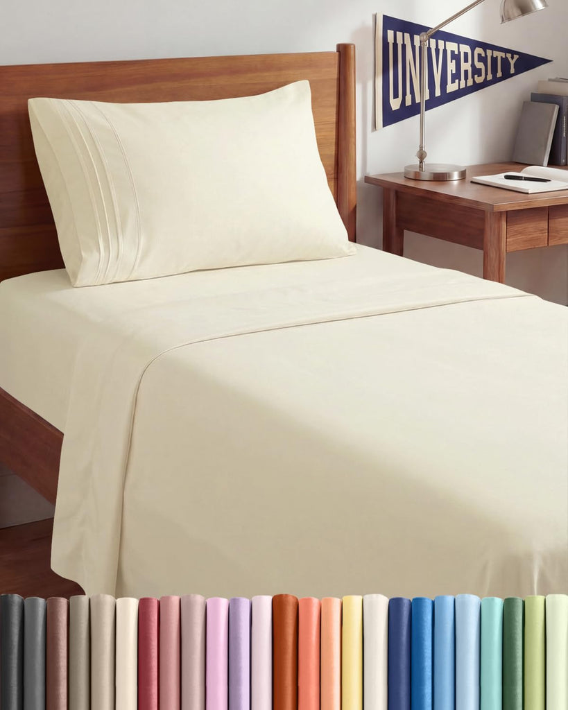 Twin XL 3 Piece Sheet Set - College Dorm Room Essentials - Off White