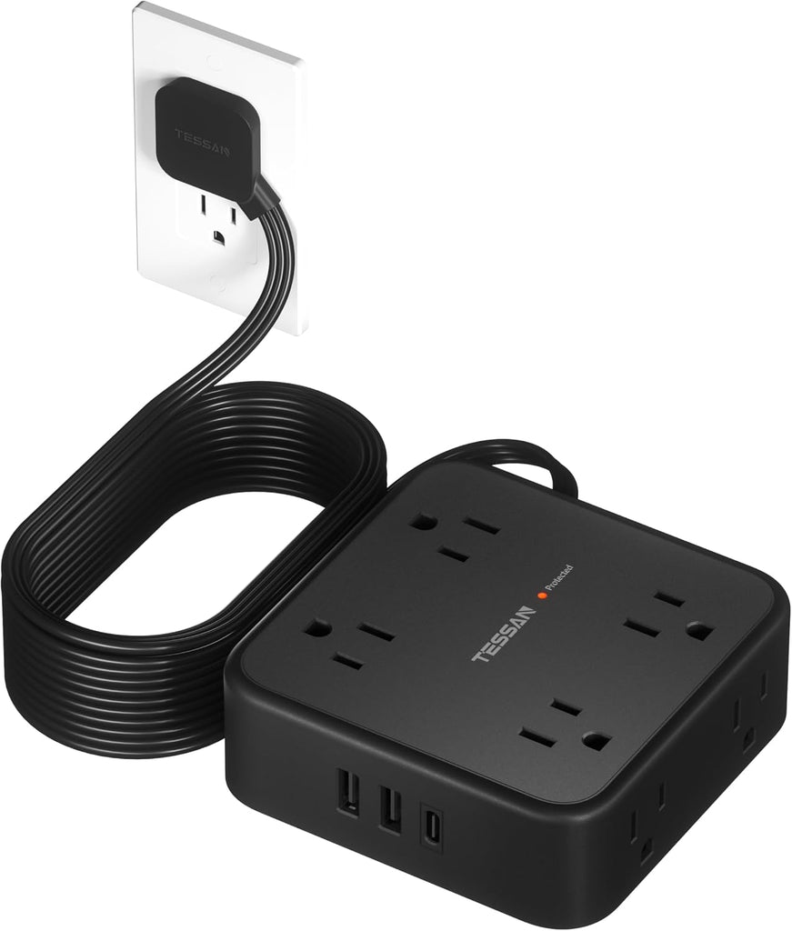 TESSAN Surge Protector Power Strip with 900J Surge Protection, 15 Ft, Black
