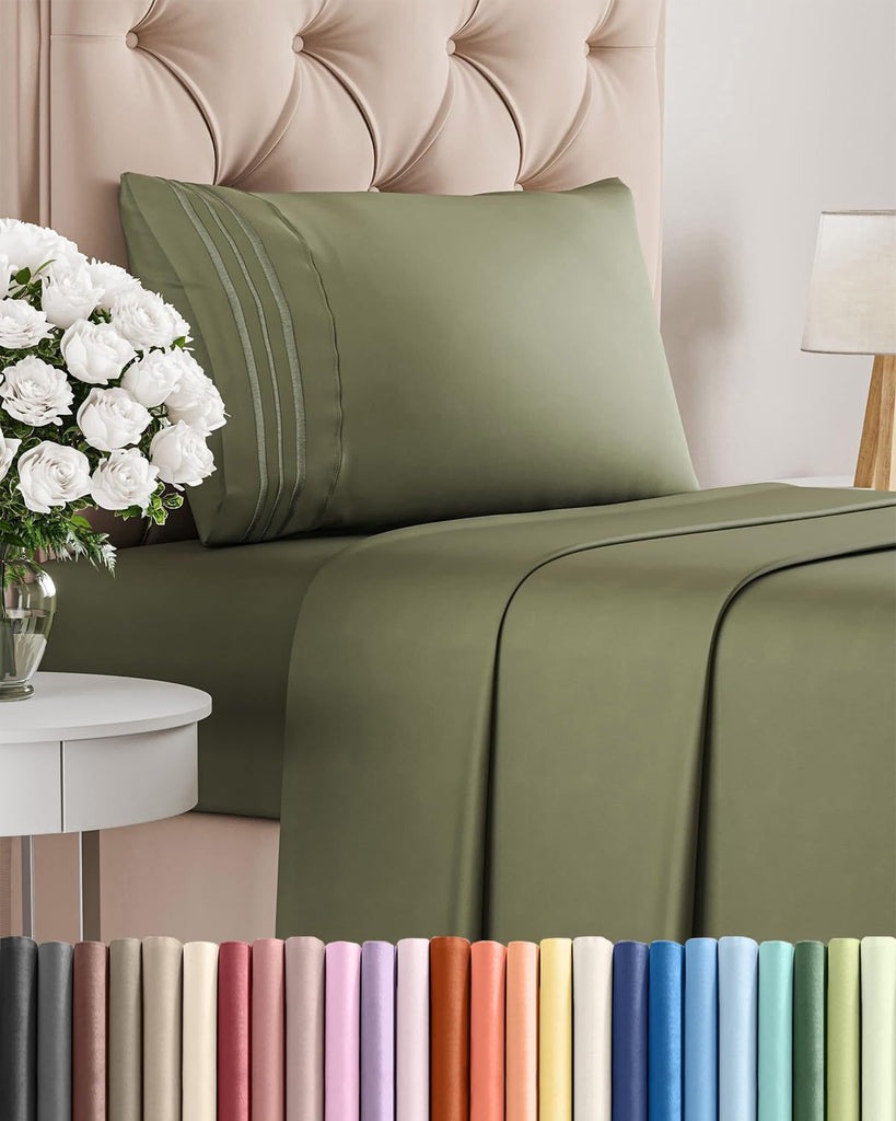 Twin Size 3 Piece Sheet Set - Breathable & Cooling Sheets - Sage Green