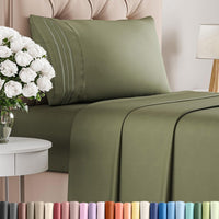 Twin Size 3 Piece Sheet Set - Breathable & Cooling Sheets - Sage Green