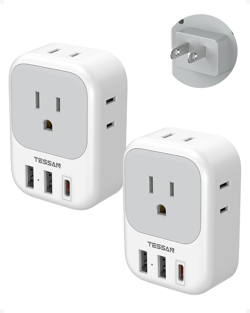 TESSAN 2 Prong to 3 Prong Outlet Adapter 2 Pack, US to Japan Plug Adapter