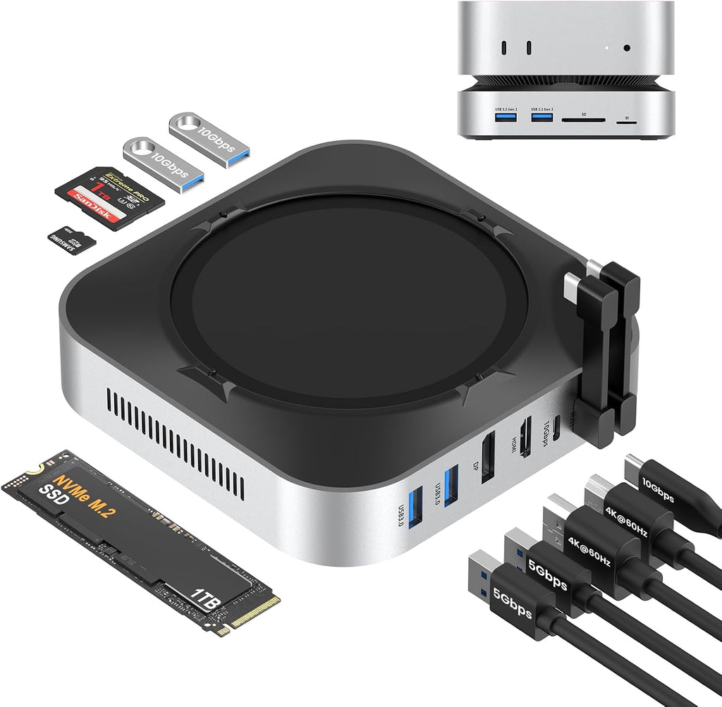BAOZEE Mac mini M4 Dock with NVMe SSD Enclosure, 40Gbps 8TB SSD Support, 10-in-2 USB-C Hub with 2×USB-A, USB-C, 10Gbps,