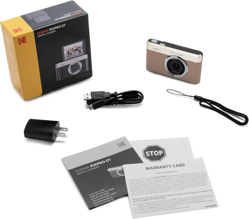 KODAK PIXPRO C1 13MP Compact Digital Camera, 26mm Fixed Lens, Brown