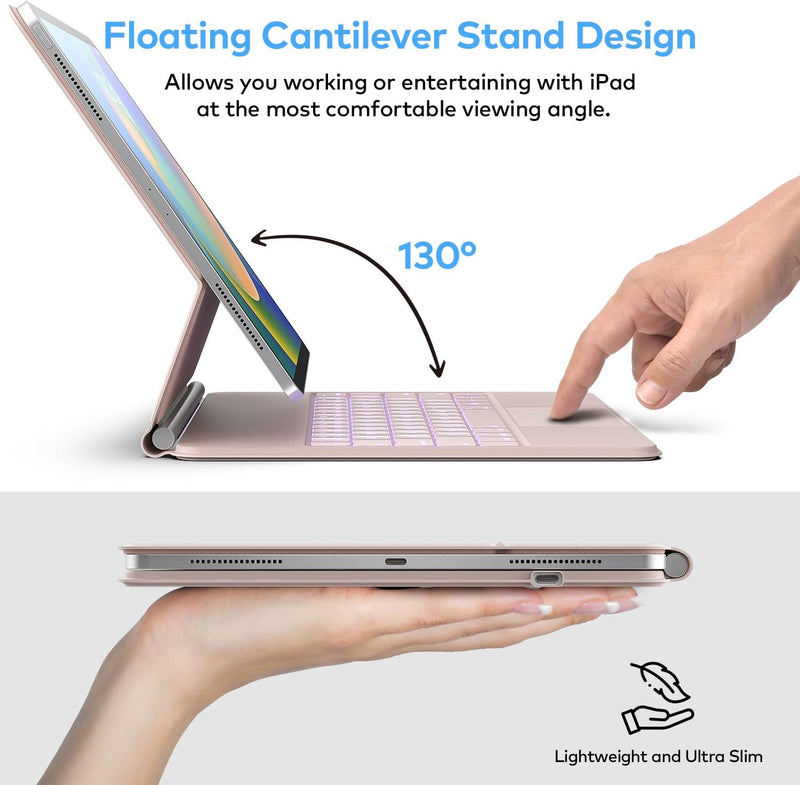 Funda con Teclado runelk para iPad Air 11" (M4/M3/M2) y Pro 11" - Oro Rosa