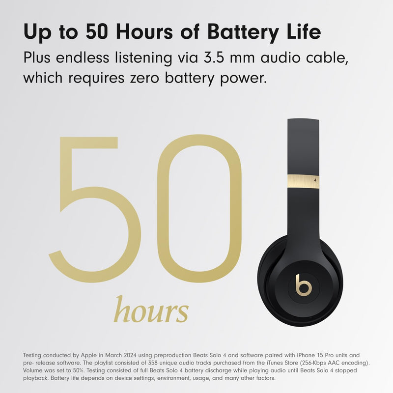 Beats Solo 4 - Negro y dorado — Audífonos inalámbricos Bluetooth on-ear, hasta 50h