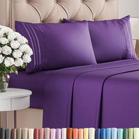 King Size 4 Piece Sheet Set - Comfy Breathable & Cooling Sheets - Purple