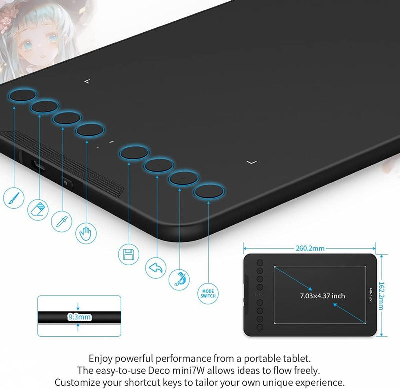 XP-Pen Drawing Tablet-XPPen Deco mini7W 7 x 4 inch Bluetooth 5.0 Graphic Tablet Pen Tablet with 16394 Levels Pressure,for Online Teaching/E-Learning Compatible with Window/Mac/Android/Chrome/Linux