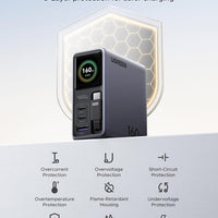 UGREEN Nexode Pro 160W Charger with Retractable Cable, Smart Display & APP Control, 4-Port GaN Fast USB C Wall Block, Type-C Charging Compatible for MacBook Pro/Air, iPhone 17/16 Series, iPad, Galaxy