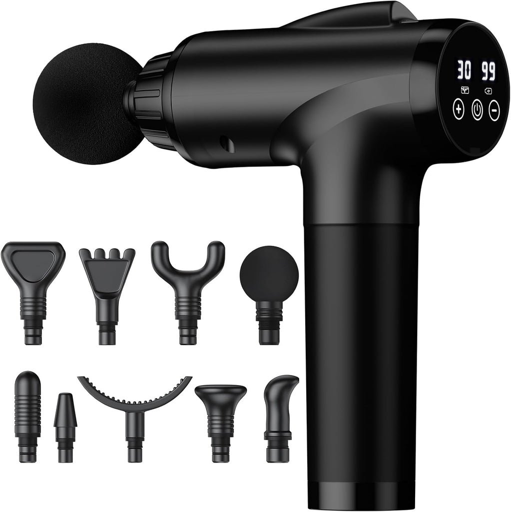 OLsky Massage Gun Deep Tissue 30 Speeds 9 Attachments Handheld (Black)
