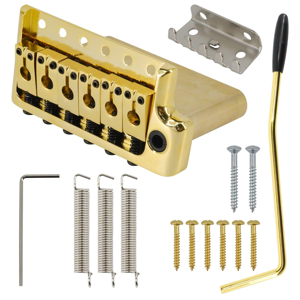 Domofa Tremolo Bridge for PRS Style Electric Guitar, 52.5mm Full Solid Brass 6-Screws Tremolo Bridge(Gold)