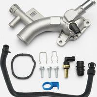 Aluminum Engine Coolant Thermostat Housing Water Outlet Kit with Coolant Reservoir Inlet Hose Compatible with 2011-2021