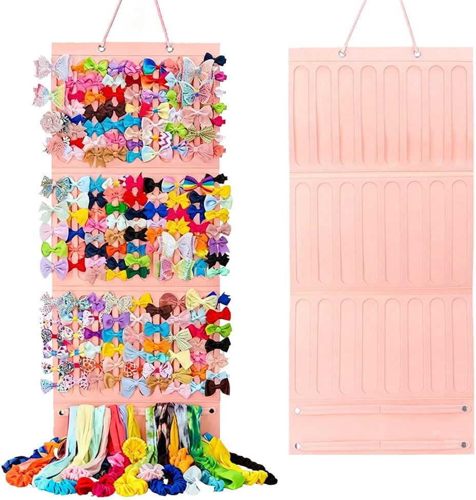 Large Capacity Hair Bows Organizer for Girls, Ribbon Headband Holder, Pink
