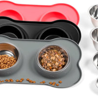 Conlun Dog Bowls with Silicone Mat, No Spill Stainless Set, S, Grey