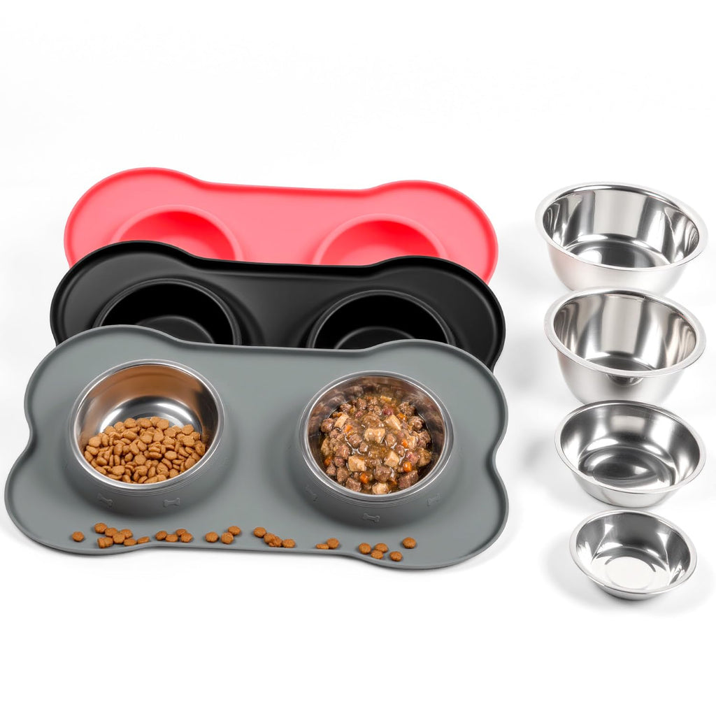 Conlun Pet Feeding Station, Silicone Mat, Spill Proof Bowls, L, Grey