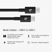 Beats USB-C to USB-C Woven Cable 2 Pack Fast Charging Durable/Tangle-Free Compatible Charger for Apple & Android Devices (1.5 m, 5 ft) - Bolt Black