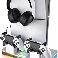 G-STORY Stand & Cooling Station for PS5/Pro/Slim, Dual Controller Charger, RGB Fan, Headset Holder