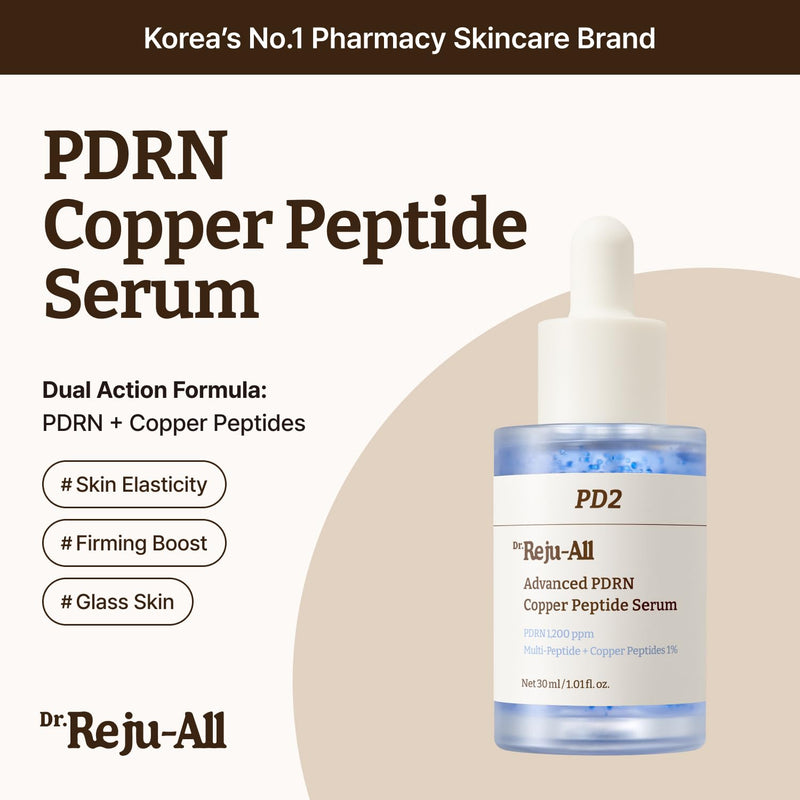 Dr.Reju-All Suero Avanzado PDRN con Peptidos de Cobre GHK-Cu, Acido Hialuronico y Colageno, Reafirmante y Elasticidad, Serum Facial Coreano