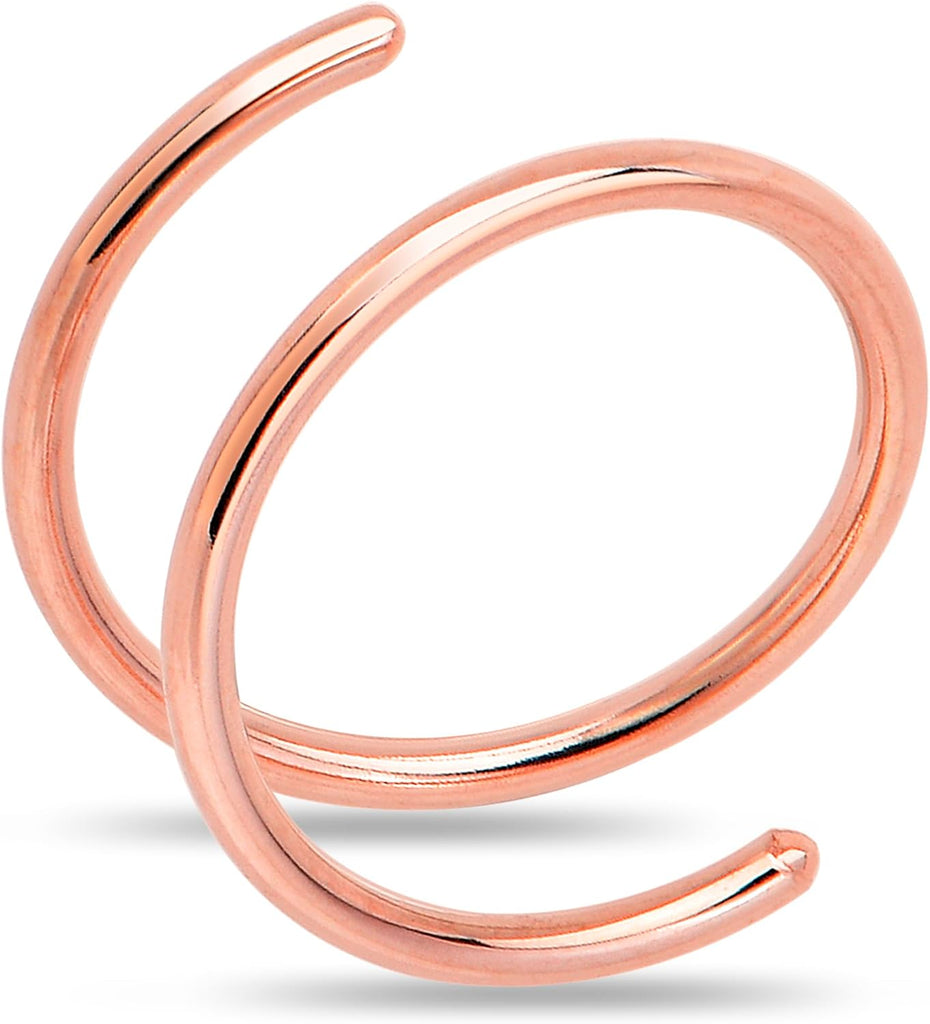 Body Candy 14k Solid Gold Double Hoop Nose Ring for Single Piercing - Handmade in USA by Master Jeweler - Hypoallergenic