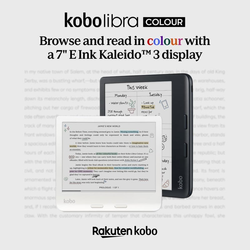 Kobo Libra Colour — eReader a Color 7" E Ink Kaleido 3, Resistente al Agua, Audiolibros