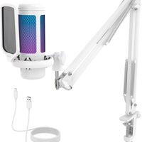 TONOR Gaming Microphone Arm Set, RGB Condenser Mic with Boom Arm, Quick Mute, Adjustable RGB Brightness, Pop Filter, Sho