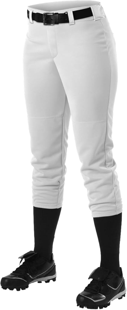 Athletic Fastpitch Softball Pants for Women. Low Rise Double Knit White Softball Pants with Belt Loop (Style 605PBW) X-L