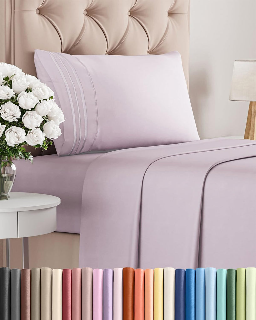 Twin Size 3 Piece Sheet Set - Breathable & Cooling Sheets - Light Lavender