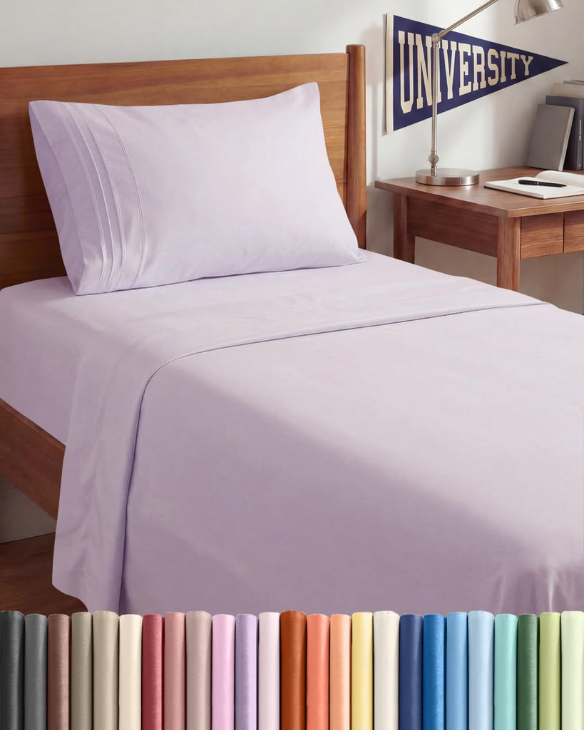 Twin XL 3 Piece Sheet Set - College Dorm Room Essentials - Light Lavender