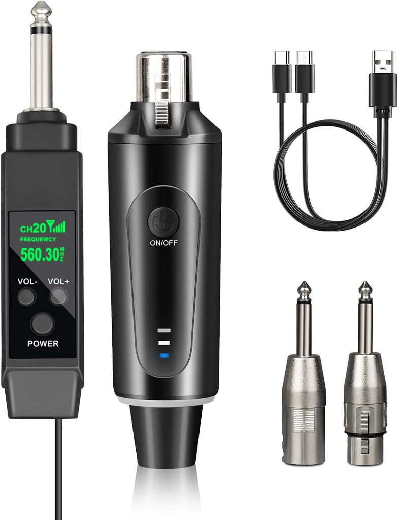 Depusheng 2.4GHz Wireless Microphone System Transmitter & Receiver with Volume Adjustment, Low Latency, Rechargeable, 15