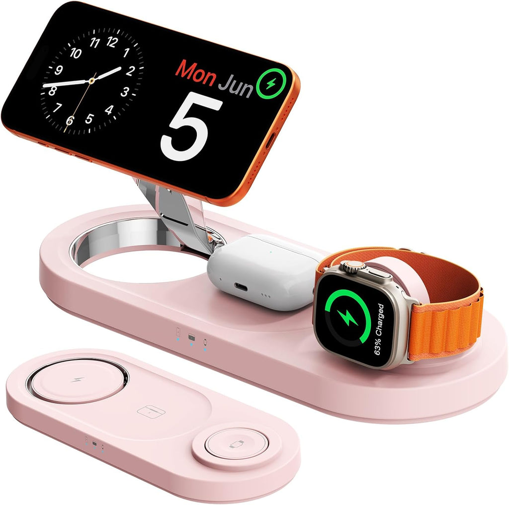 15W Magnetic 3 in 1 Wireless Charging Station,No Blue Light Disturbing Sleep,for iPhone17-12, Fast 5W Charger for Apple