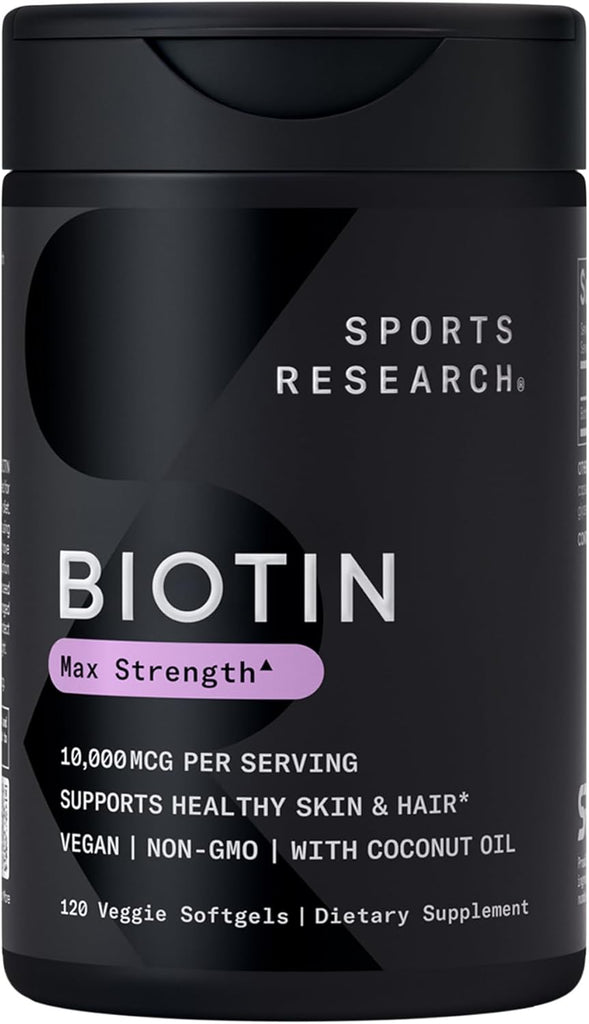 Sports Research® Biotin 10,000mcg w/Coconut Oil, 120 Count Plantgels™