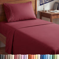 Twin XL 3 Piece Sheet Set - College Dorm Room Essentials - Burgundy