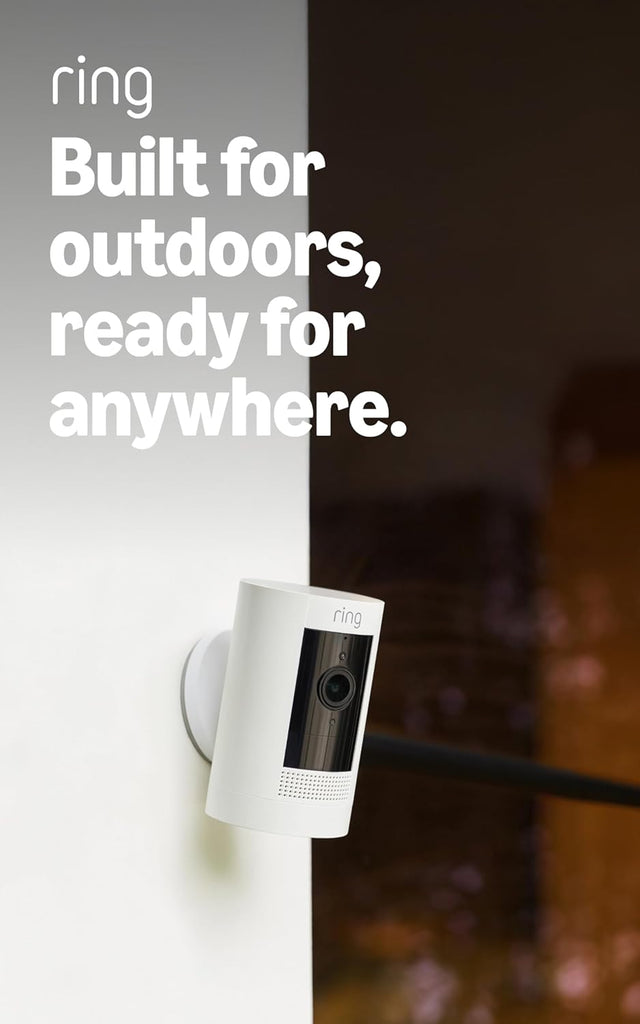 Ring Outdoor Cam (Stick Up Cam), Weather-resistant home or business HD security camera, Live View, Color Night Vision, Two-Way Talk, motion alerts, Works with Alexa, White