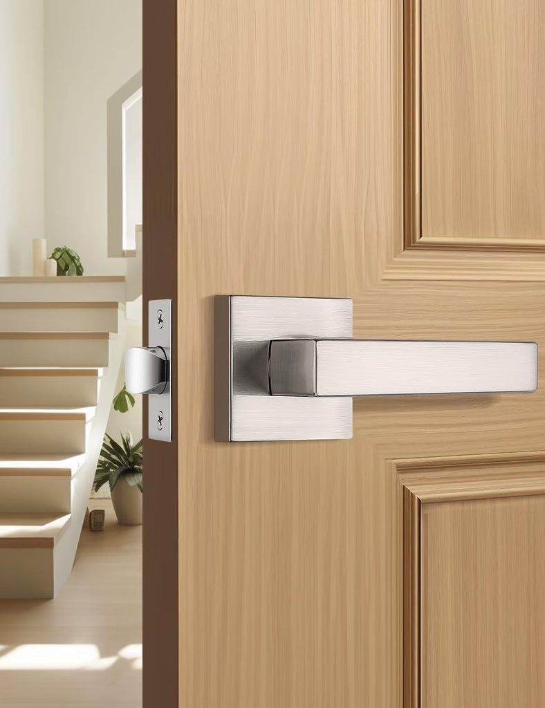 Tinewa Brushed Nickel Passage Door Lever Interior Door Handle, Heavy Duty Closet Hallway Door Handle Set,1 Pack
