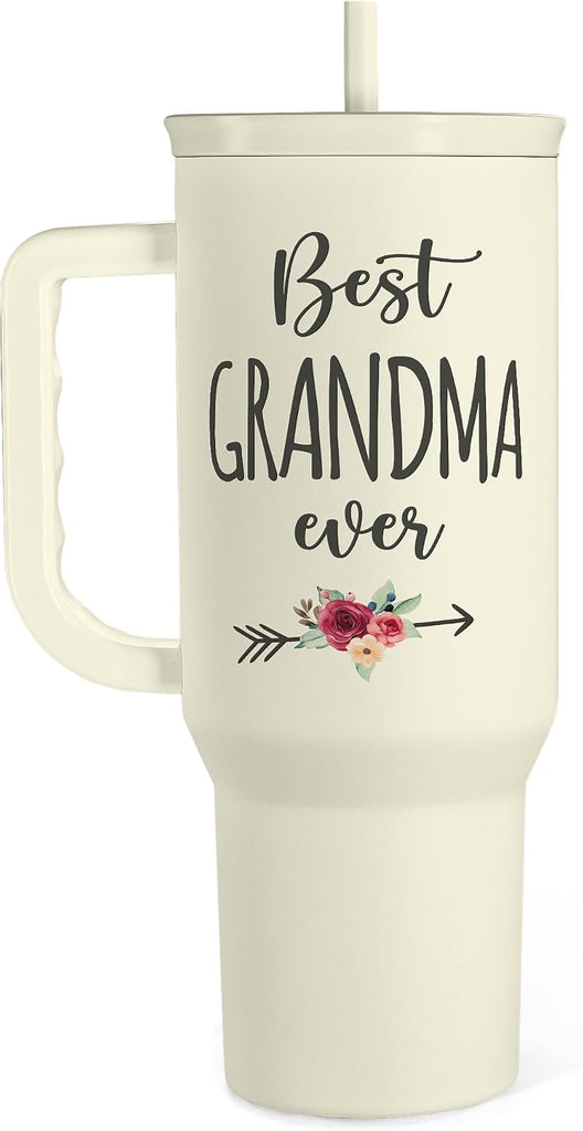Grandma Tumbler with Handle 40oz, Grandmother Gifts from Granddaughter Grandson, Stainless Steel Tumblers Coffee Travel