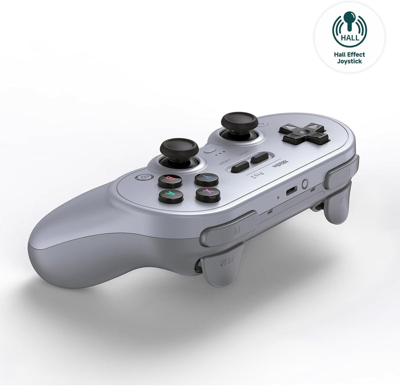 8Bitdo Pro 2 Wireless Bluetooth Controller with Travel Case, Hall Effect Joystick Update, Retro Gamepad for Switch/Switch 2, PC, Android, and Steam Deck & Apple (Gray Edition)