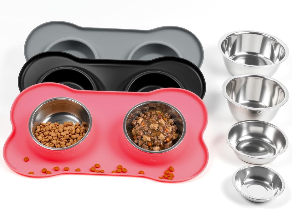Conlun Pet Feeding Station, Silicone Mat, Spill Proof Bowls, L, Pink