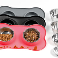 Conlun Pet Feeding Station, Silicone Mat, Spill Proof Bowls, M, Pink