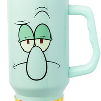 Silver Buffalo SpongeBob SquarePants Double Walled Stainless Steel Tumbler with Handle Featuring Squidward, Fits in Standard Cup Holder, 40 Ounces